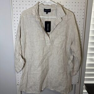 French Curve Popover Blouse Women's XL Gray Linen‎ Collared Sleeve Tunic Top NWT